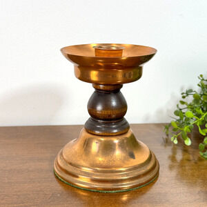 Vintage Copper Candlestick Holder Coppercraft Guild Taunton Mass USA Wood